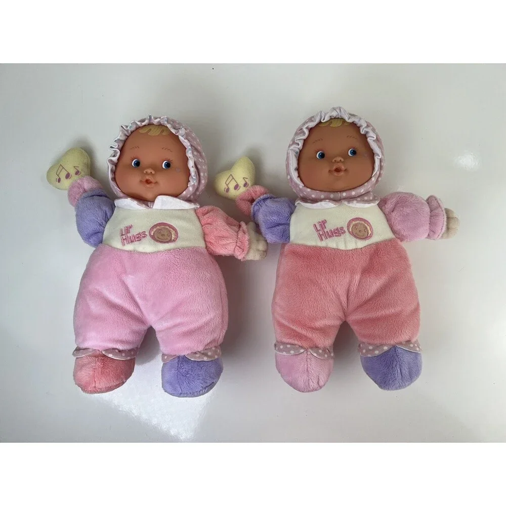 Lot Of 2 Berenguer Babies 11” Soft ‘Lil Hugs Plush Stuffed Baby Doll Rattle Toy